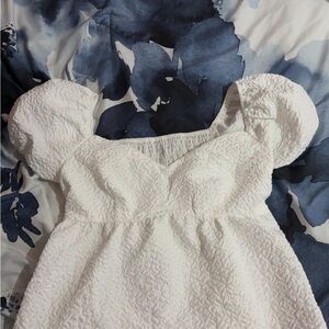 White Textured Puff Sleeve Top